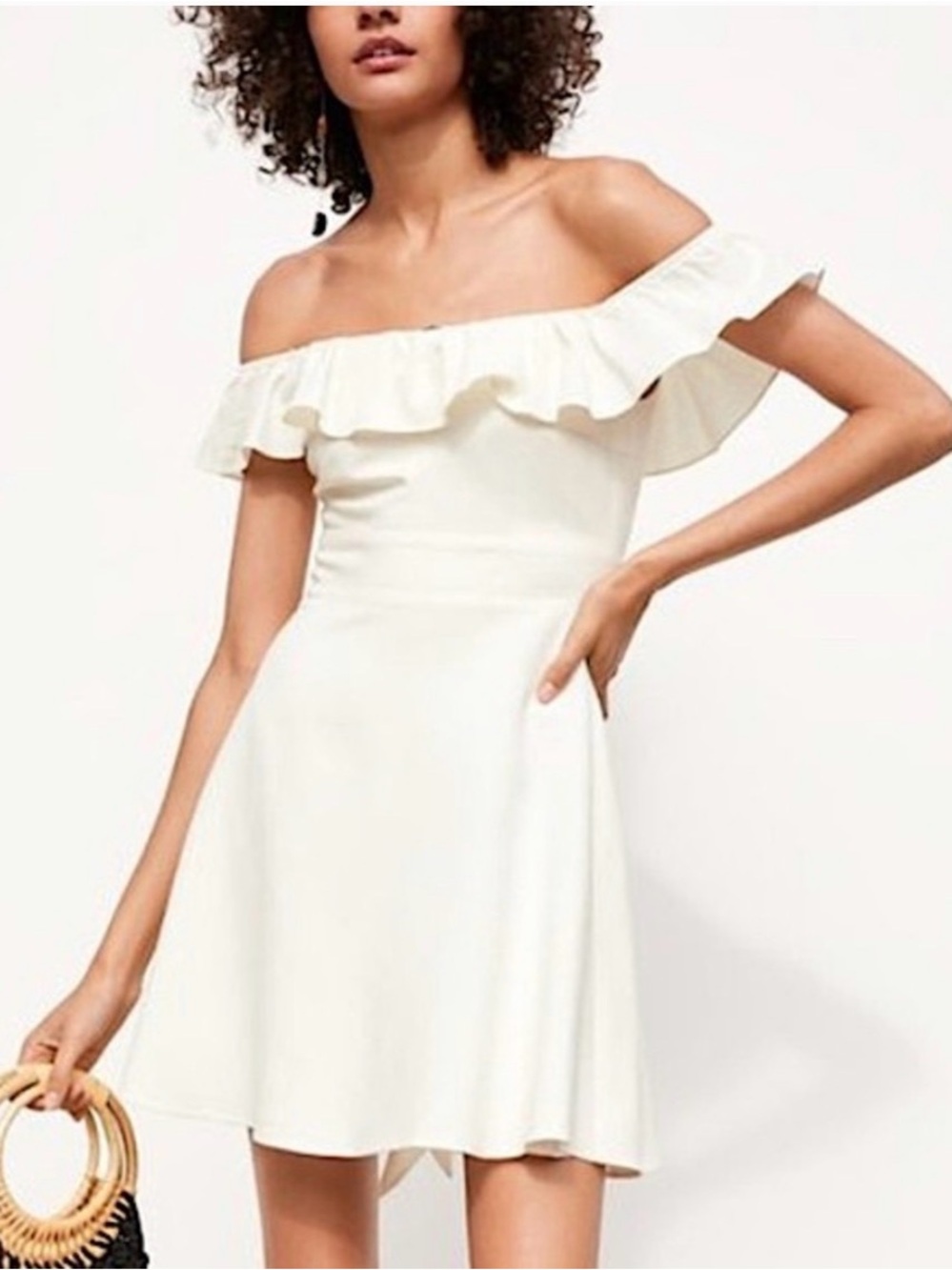 Zara One-Shoulder Ruffle linen blend Mini Dress in Cream